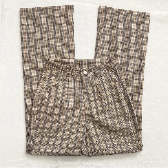 3/30$🤍 SHEIN | Tan plaid wide leg high waisted pants - Picture 2 of 7